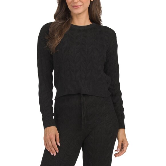 THEO & SPENCE Black Open Knit Crew Neck Sweater - Picture 1 of 2